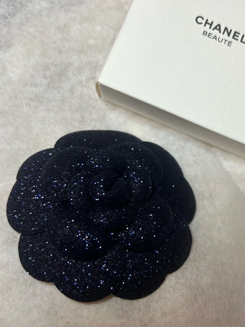 CHANEL Novelty Holiday 2025 Navy Sparkle Camellia Flower Pin